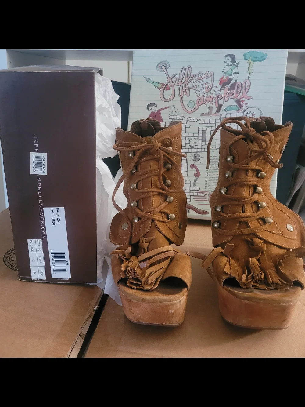 Jeffrey Campbell Tan Suede Lace-Up Platform Sandals